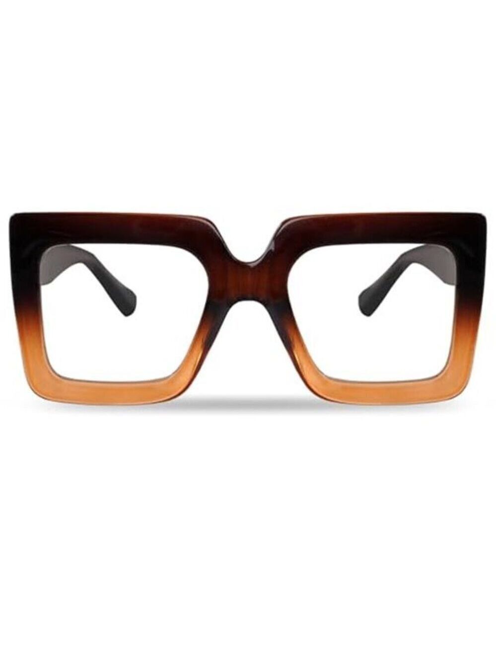 Oversized Square Blue Light Glasses Big Frame Computer Eyewear Brown 2 Tone